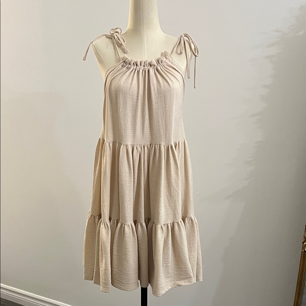 H&M Pinkish Cream Tiered Sundress with Adjustable Tie Straps
